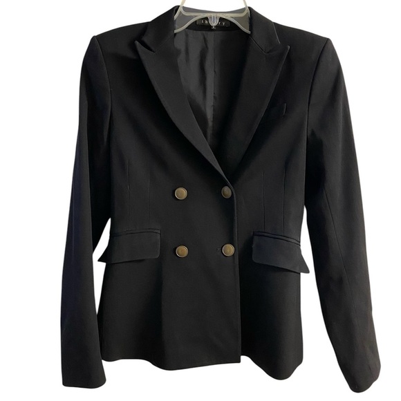 Theory Black Double-Breasted Women's Blazer wool Sz 6 - Picture 1 of 7